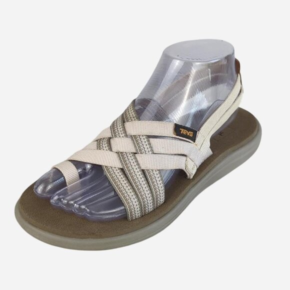 Teva Voya Strappy Canvas in White Cream Antiguous Birch Strappy Sandal l Size 6 - Picture 6 of 8